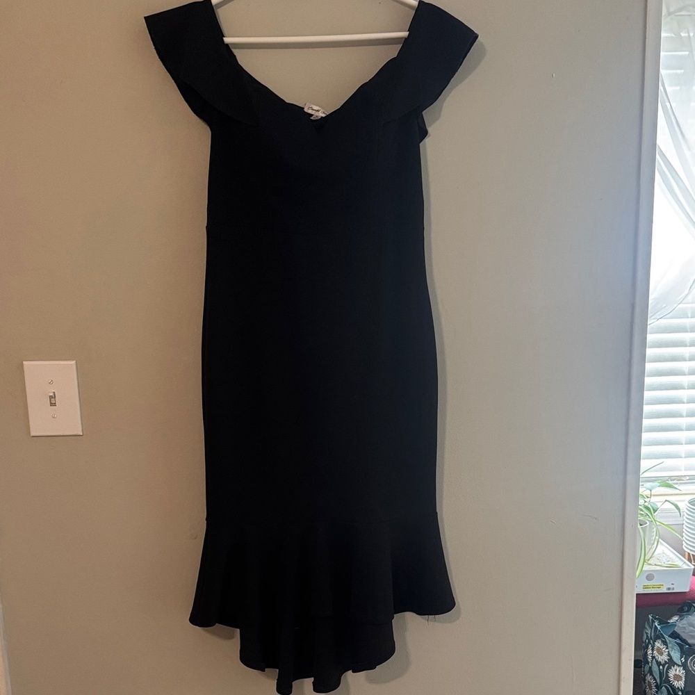 Emerald Sundae Black Off-Shoulder Midi Dress